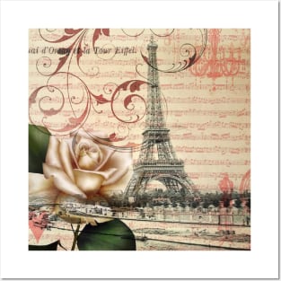 dark academia vintage french botanical white rose paris eiffel tower Posters and Art